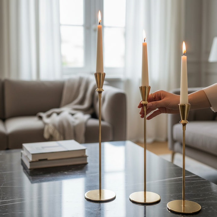 Modern Gold Metallic Candle Holder Set