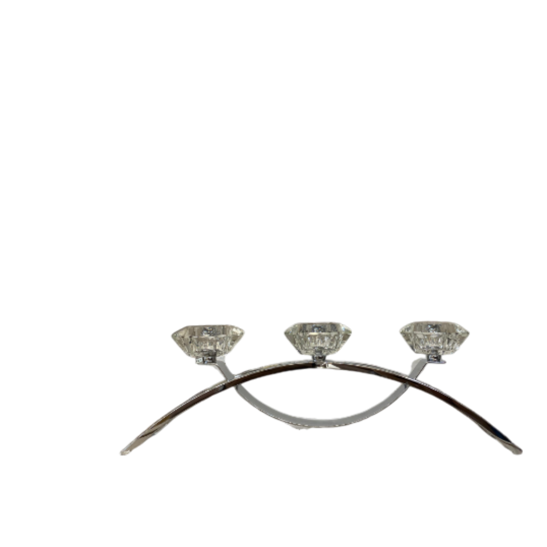 Modern Silver Candle Holder with Crystal Flower