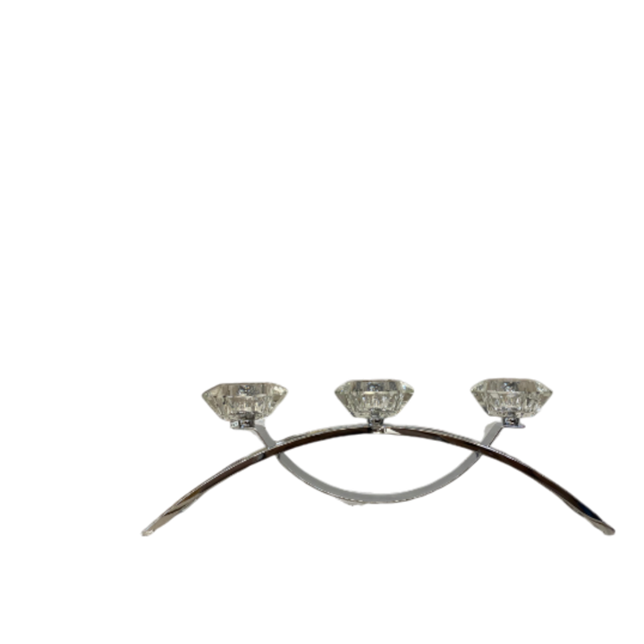 Modern Silver Candle Holder with Crystal Flower