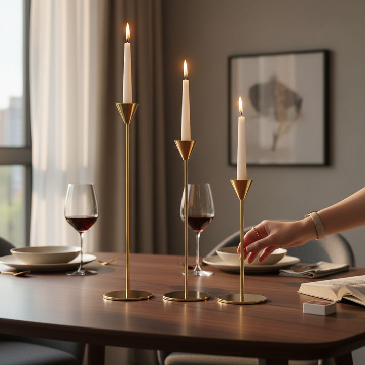 Elegant Gold Taper Candle Holder Set