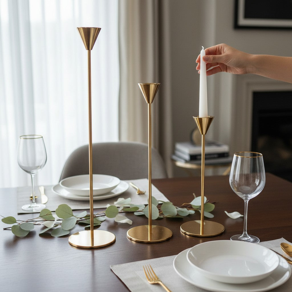 Elegant Gold Taper Candle Holder Set