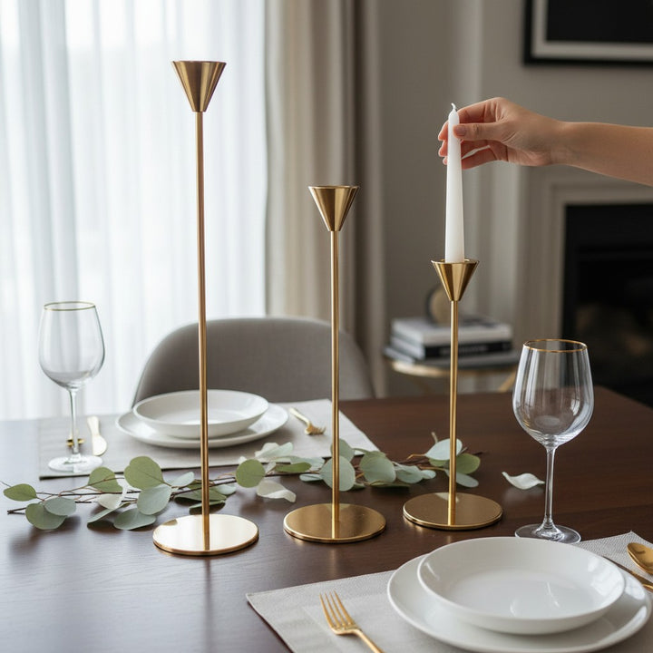 Elegant Gold Taper Candle Holder Set