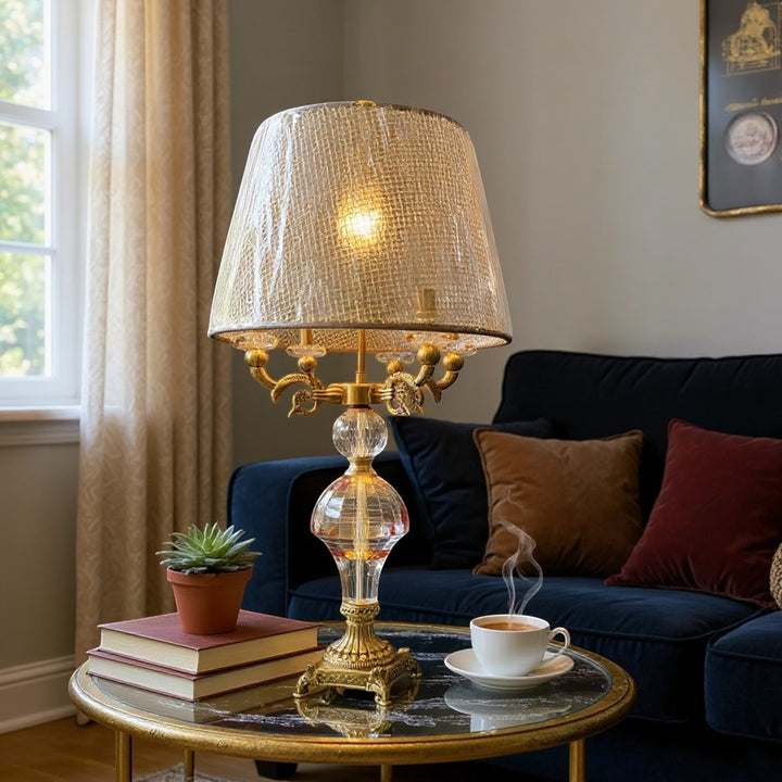 Vintage Crystal Gold Triple-Light Table Lamp