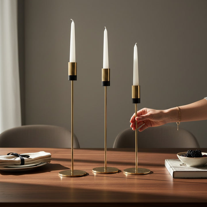 Elegant Gold Taper Candle Holder Set