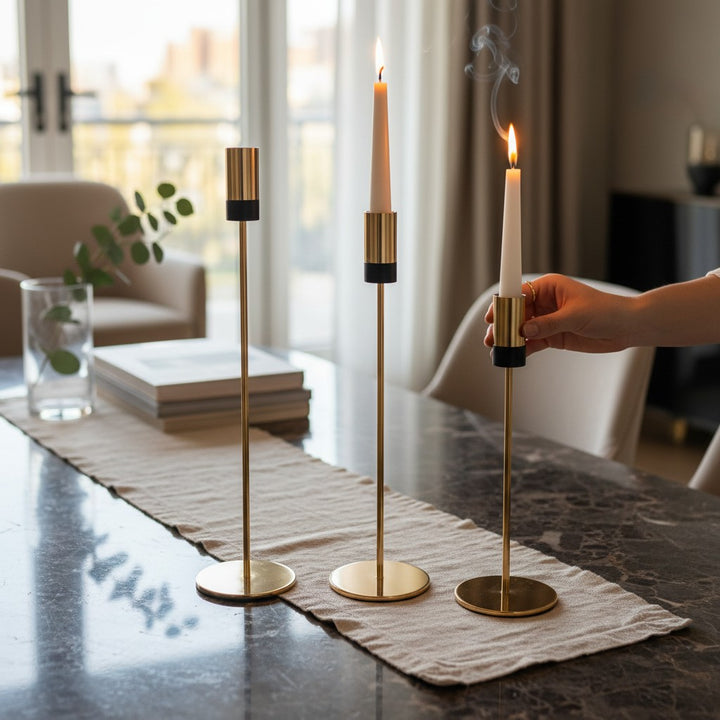 Elegant Gold Taper Candle Holder Set