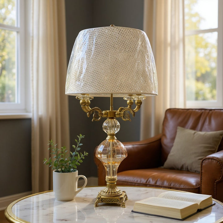Vintage Crystal Gold Triple-Light Table Lamp