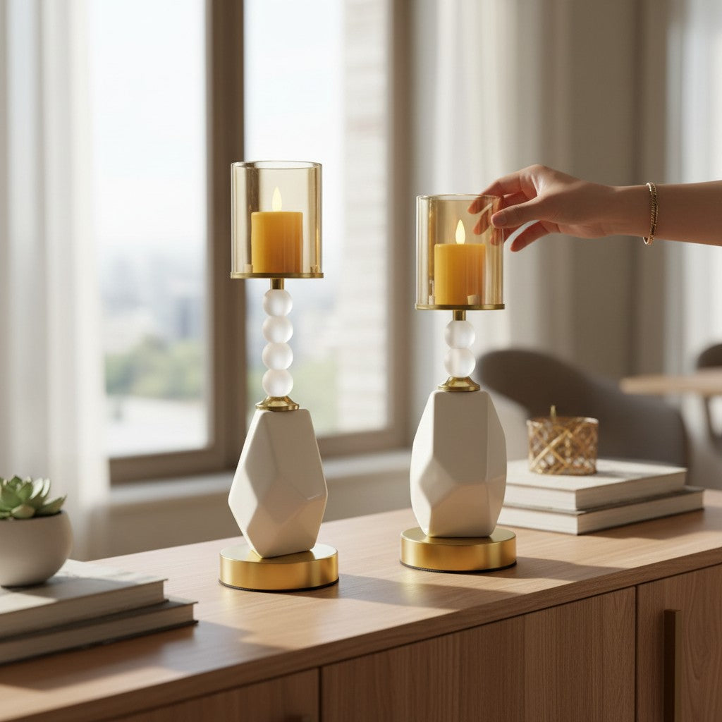 Luxury Geometric Beads Candle Holders Set