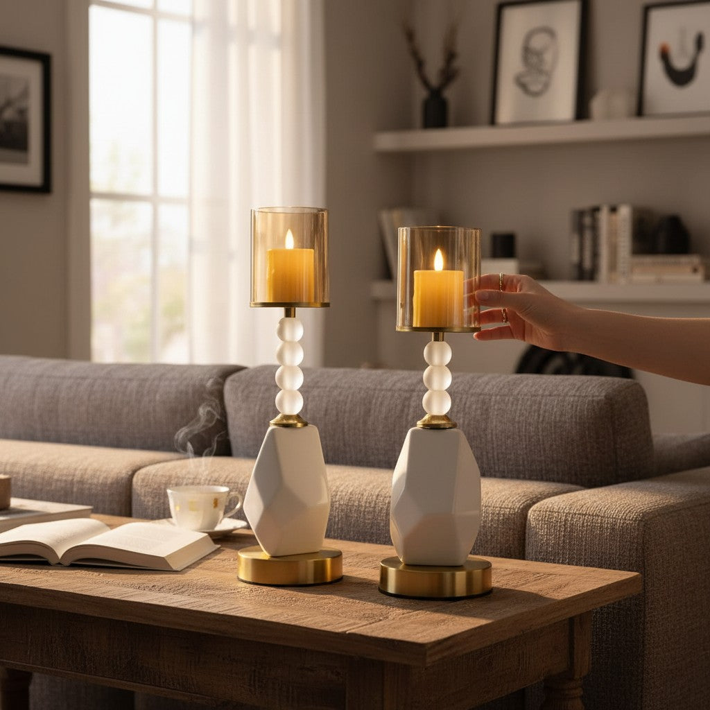 Luxury Geometric Beads Candle Holders Set