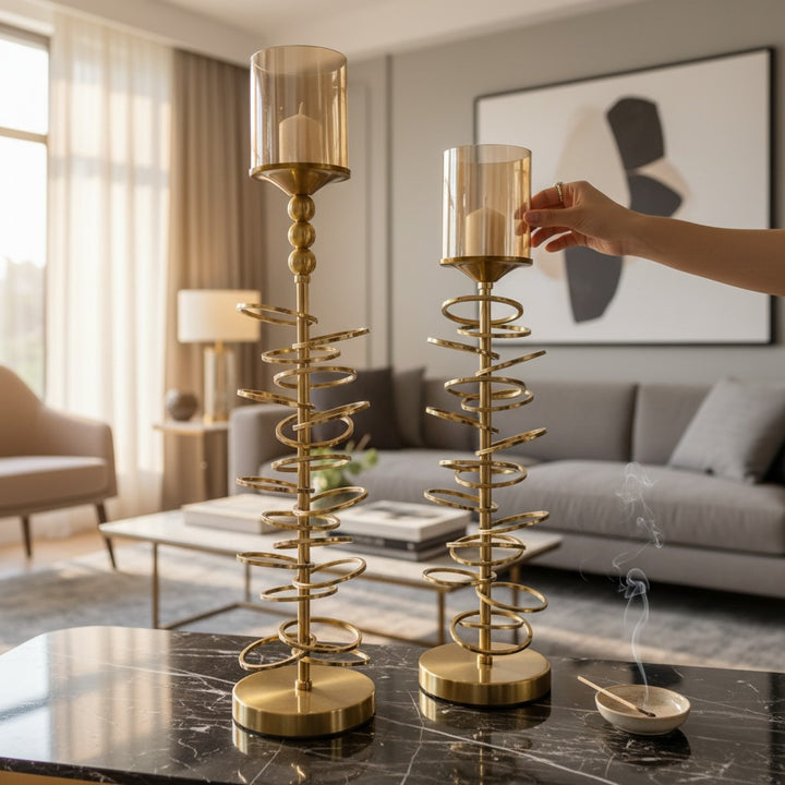 Luxury Gold Spiral Candle Holder Set