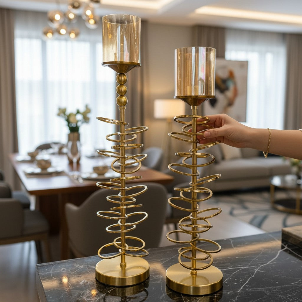 Luxury Gold Spiral Candle Holder Set