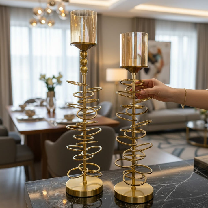 Luxury Gold Spiral Candle Holder Set