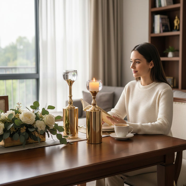Metal Pillar Candle Holder Set