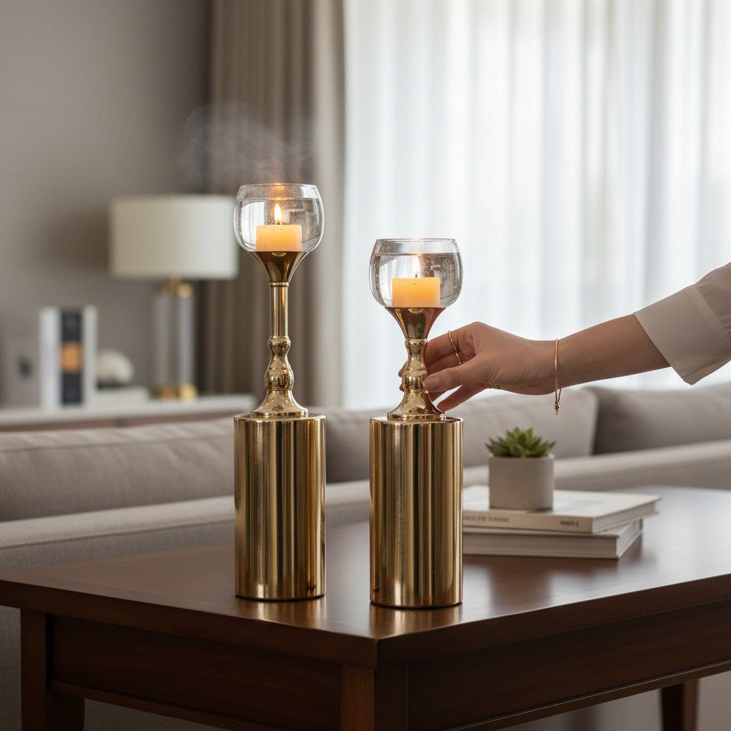 Metal Pillar Candle Holder Set