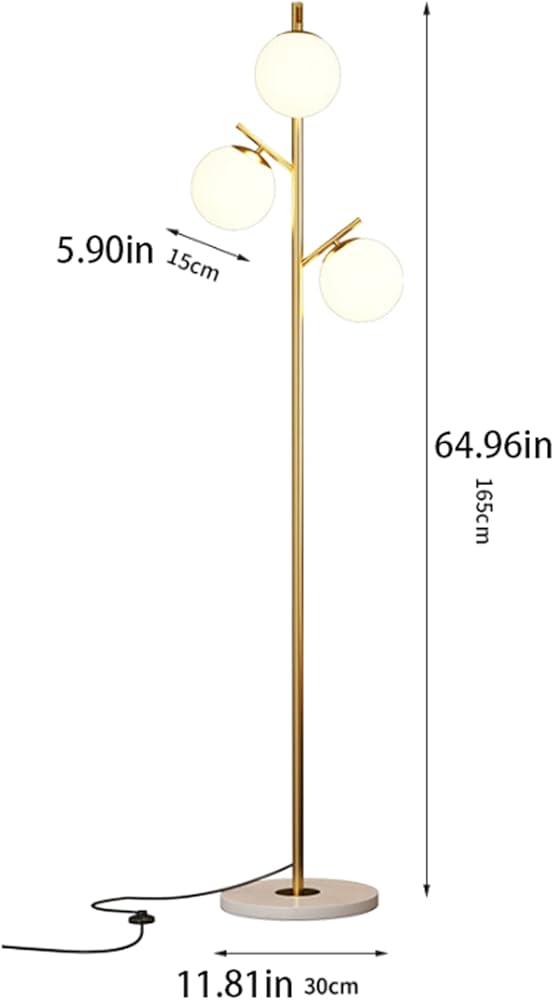 Modern Brass Floor Lamp with Triple Globe Lights