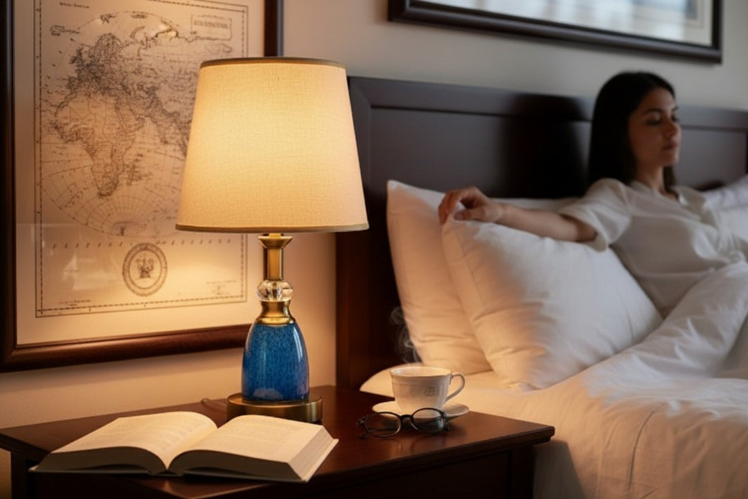 Elora Ceramic Blue Brass Table Lamp