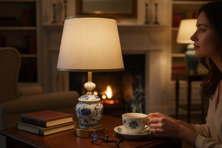 Blue Pottery Brass Glow Side Lamp