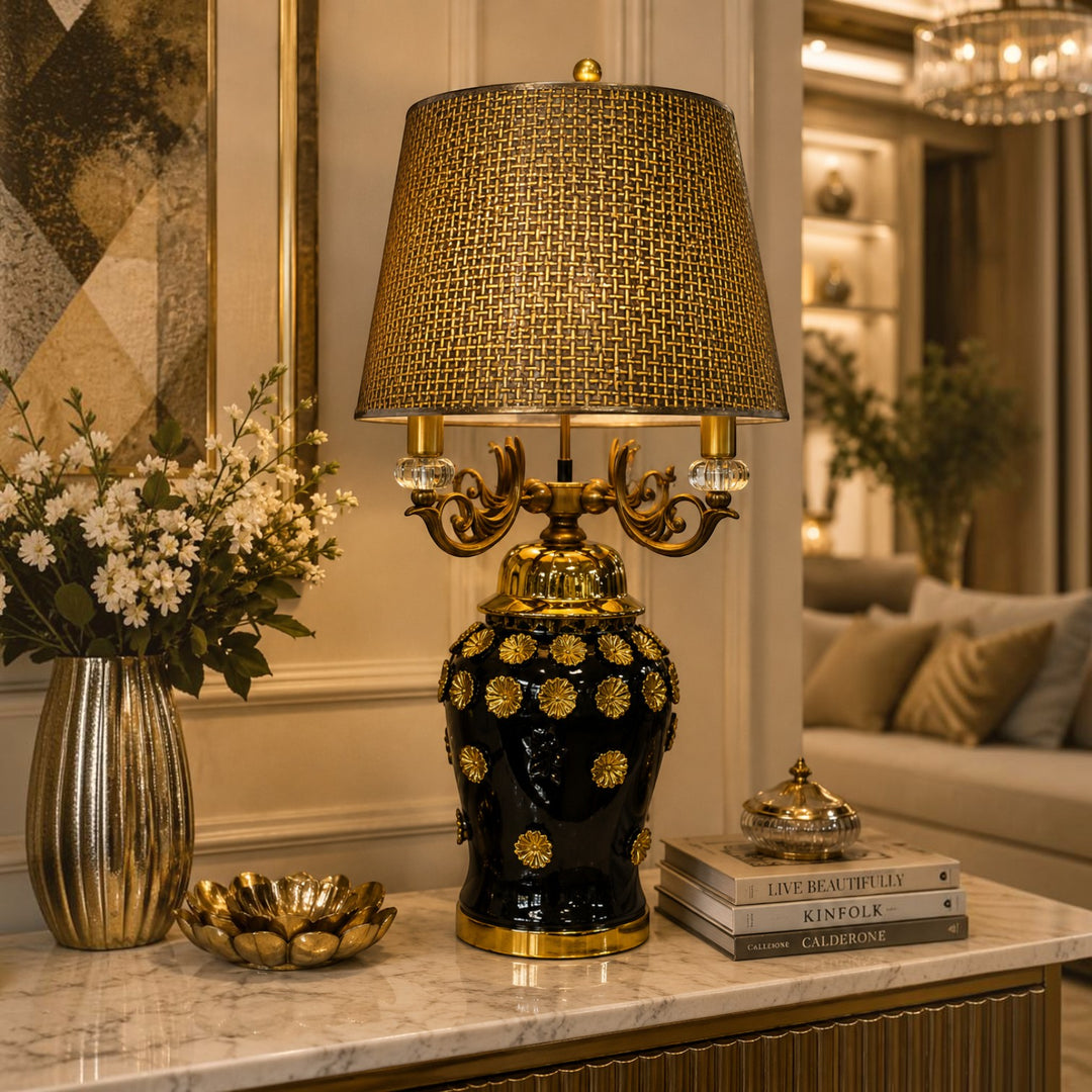 Luxury Black-Gold Heavy Porcelain Table Lamp
