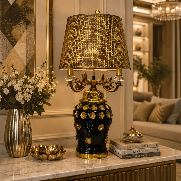 Luxury Black-Gold Heavy Porcelain Table Lamp