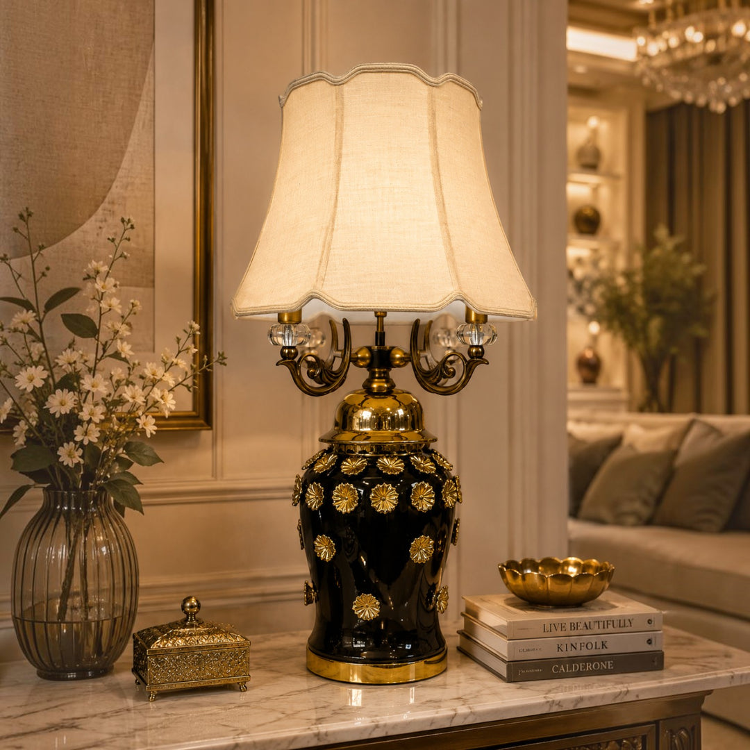 Luxury Black-Gold Heavy Porcelain Table Lamp