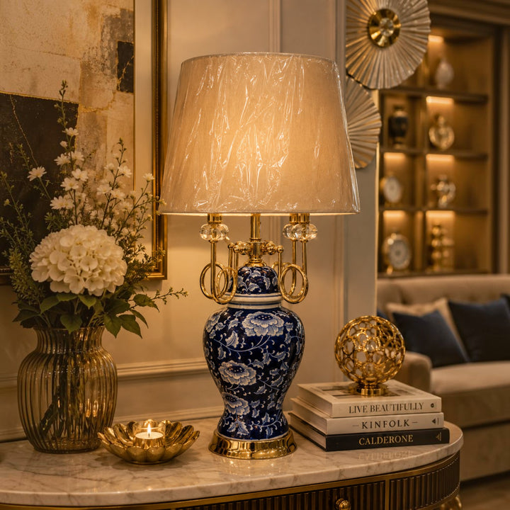 Royal Blue Floral Pottery Porcelain Table Lamp
