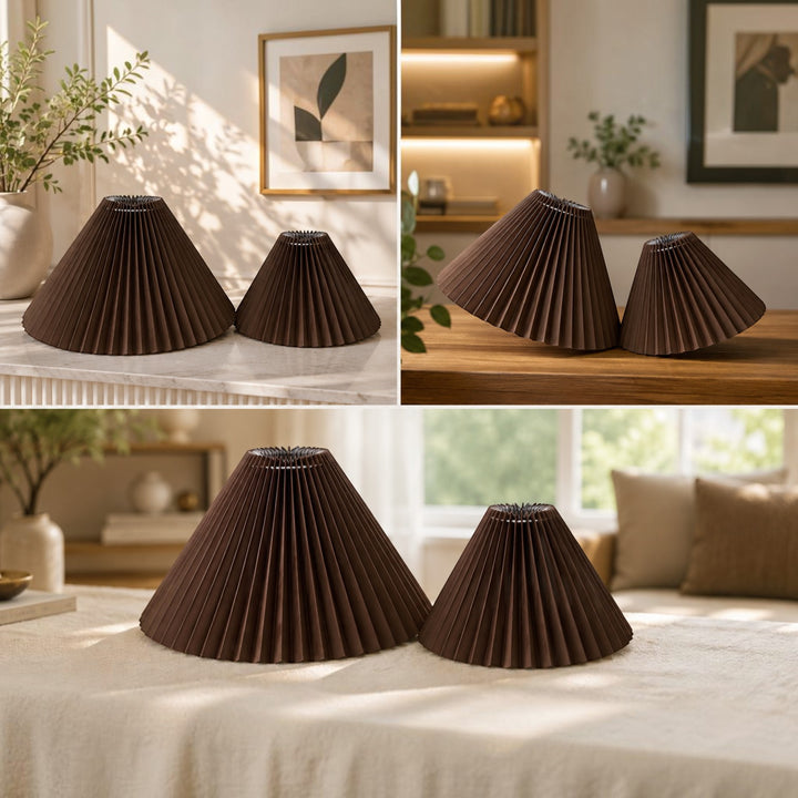 Dark Brown Pleated Lampshade Pair