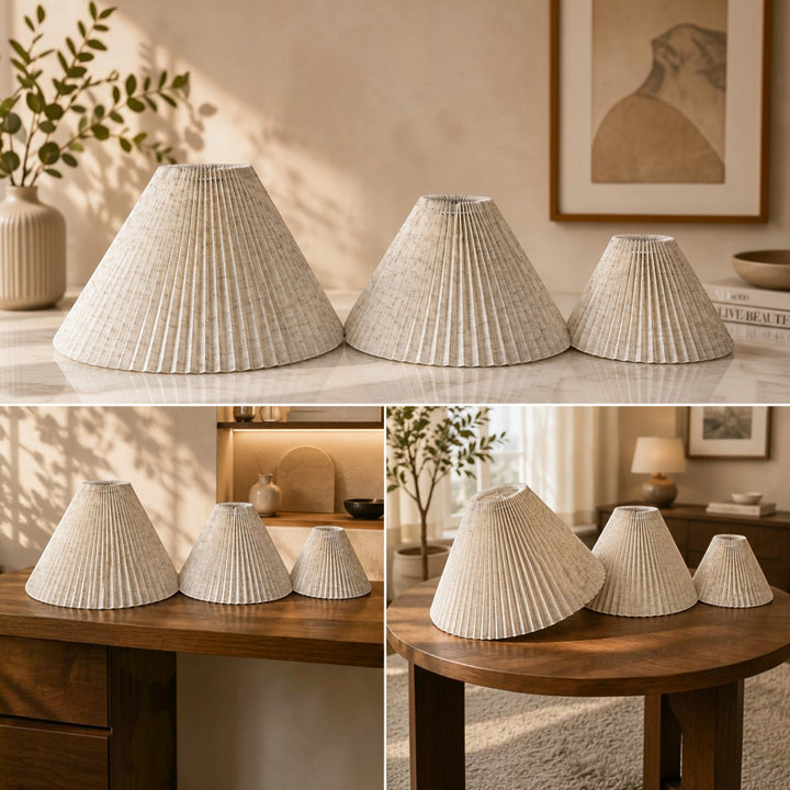 Natural Pleated Linen Lampshade Pair