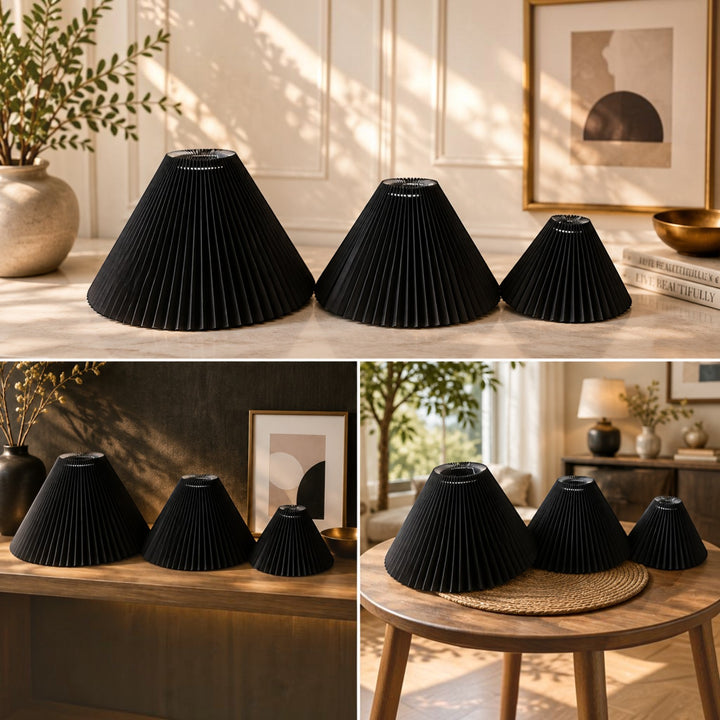 Black Pleated Lampshade Pair