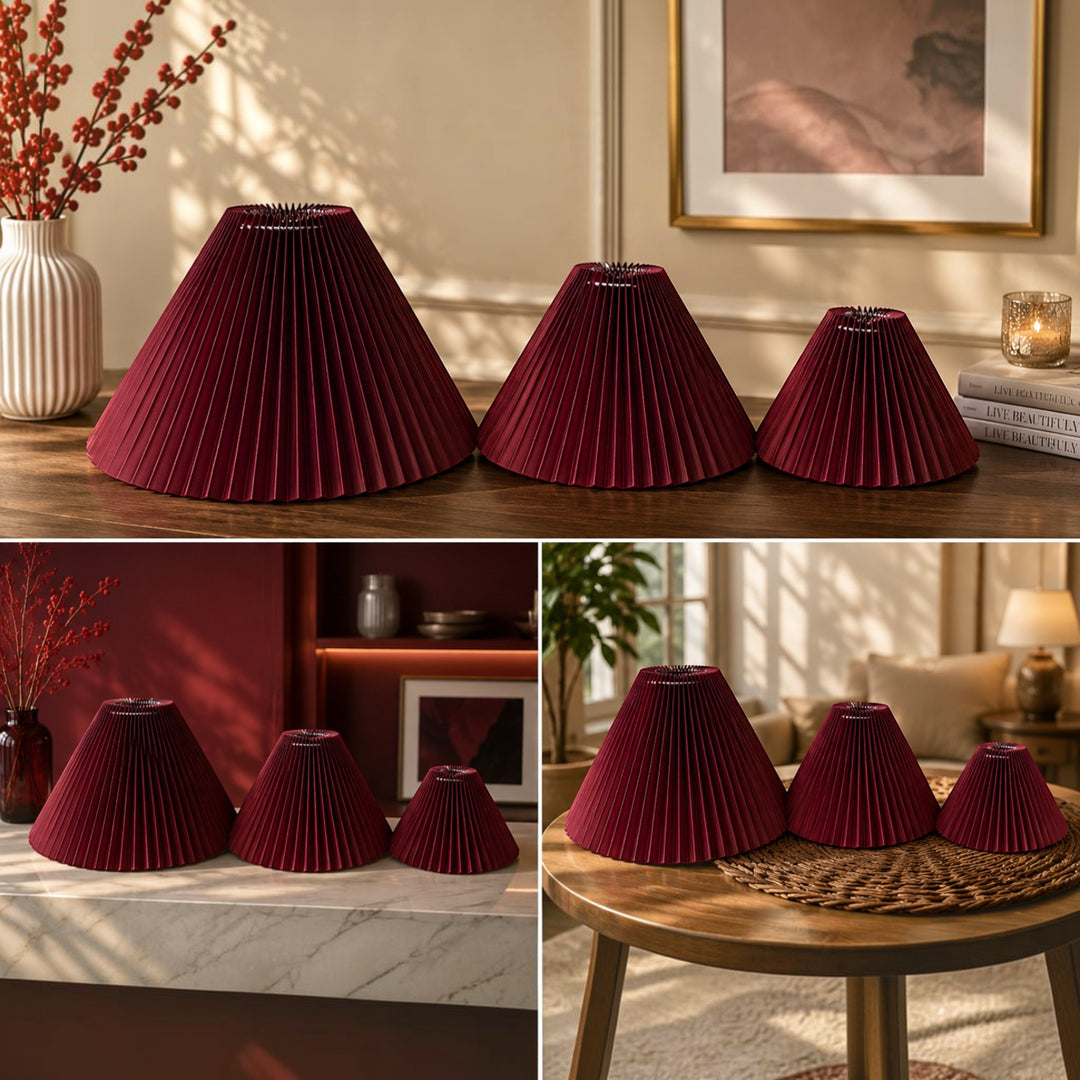 Burgundy Pleated Lampshade Pair