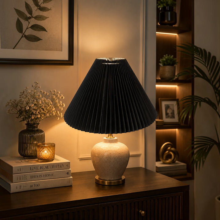 Black Pleated Lampshade Pair