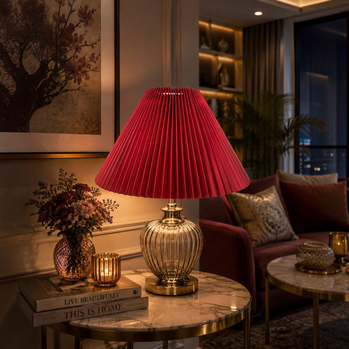 Burgundy Pleated Lampshade Pair