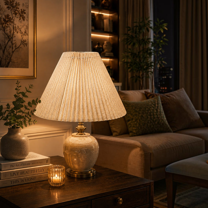 Natural Pleated Linen Lampshade Pair