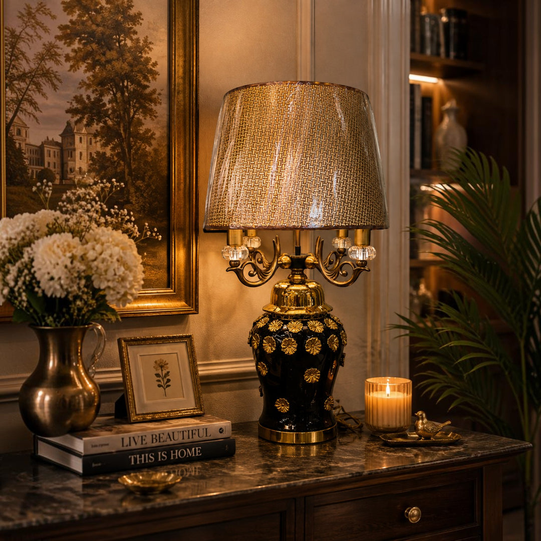 Luxury Black-Gold Heavy Porcelain Table Lamp