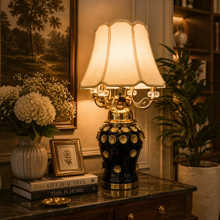 Luxury Black-Gold Heavy Porcelain Table Lamp