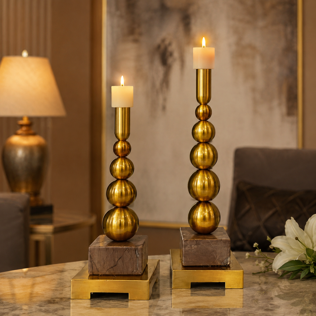 Vintage Brass Candle Holder with Marble Base