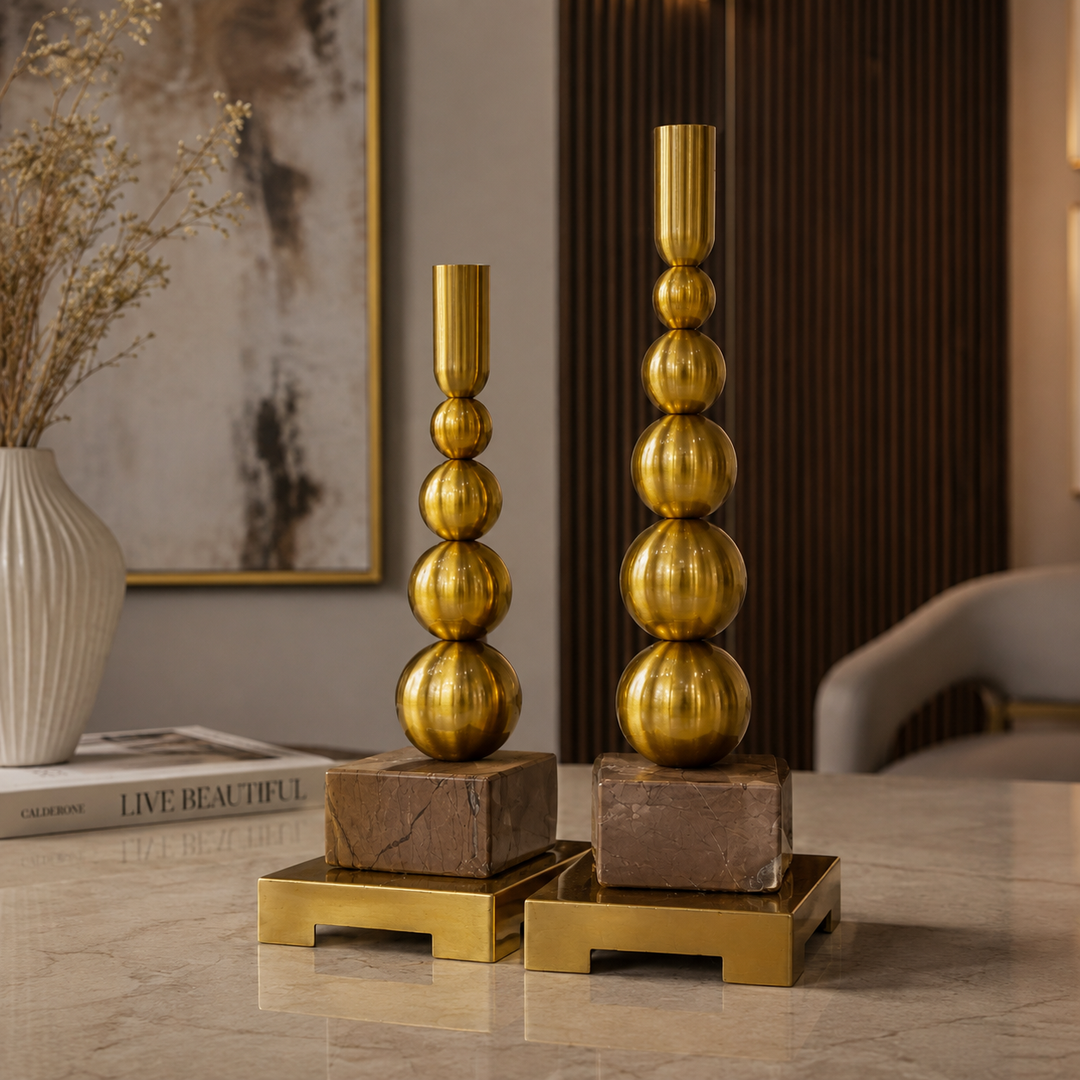 Vintage Brass Candle Holder with Marble Base