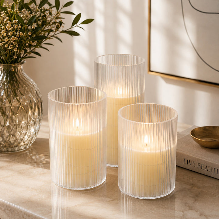 Fluted Glass Candle Holder Set