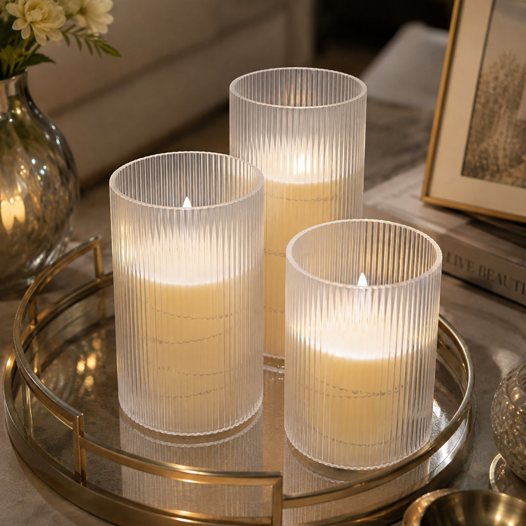 Fluted Glass Candle Holder Set