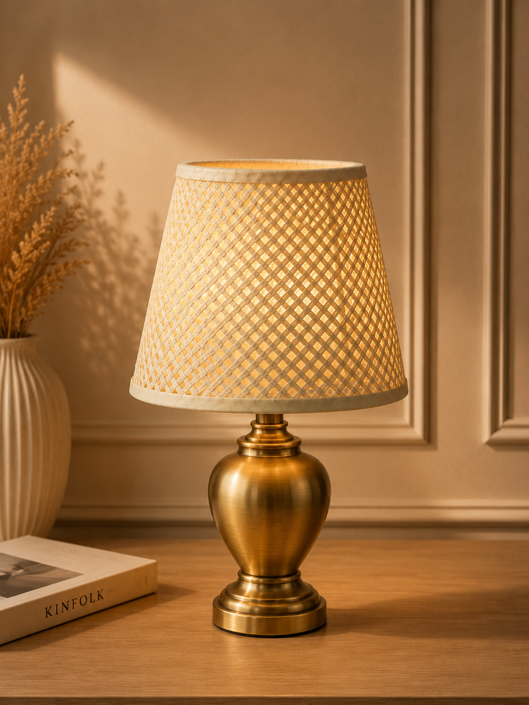 Ivory Woven Fabric Lampshade pair