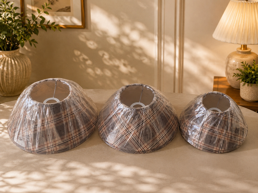 Plaid Fabric Umbrella Lampshade pair