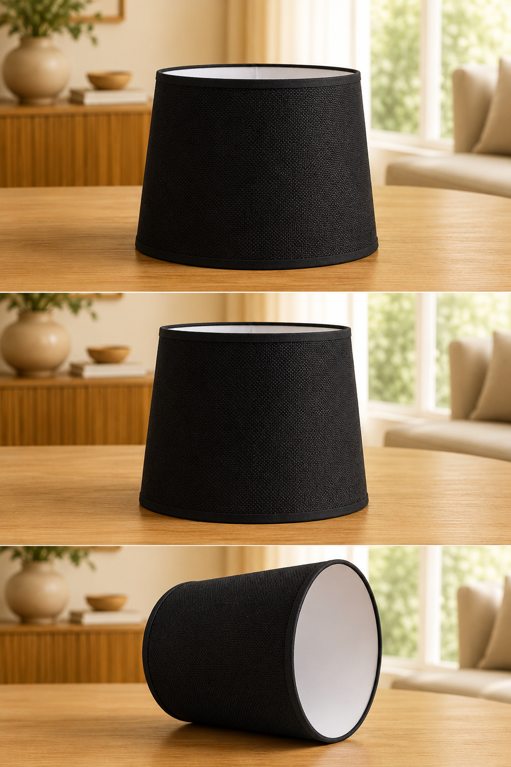 Black Linen Fabric Lampshade pair