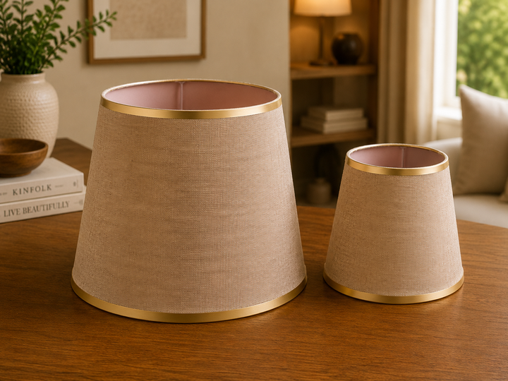 Beige Linen Fabric Lampshade Pair