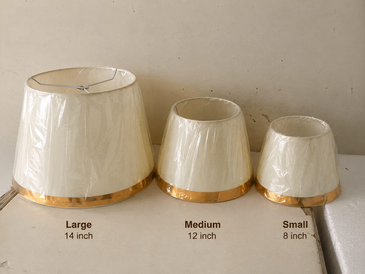 Off White Fabric Lampshade Pair with Gold Trim