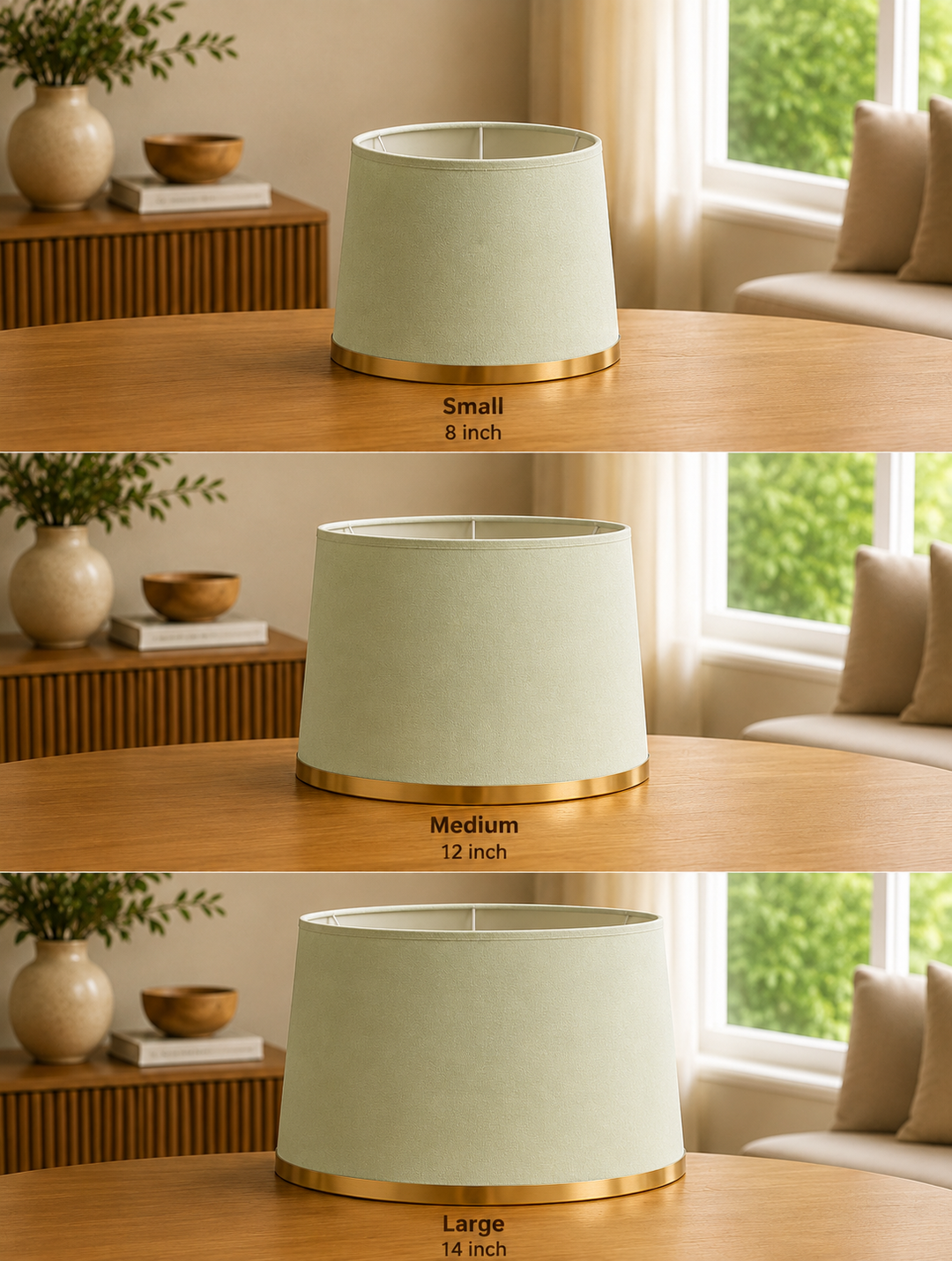 Off White Fabric Lampshade Pair with Gold Trim