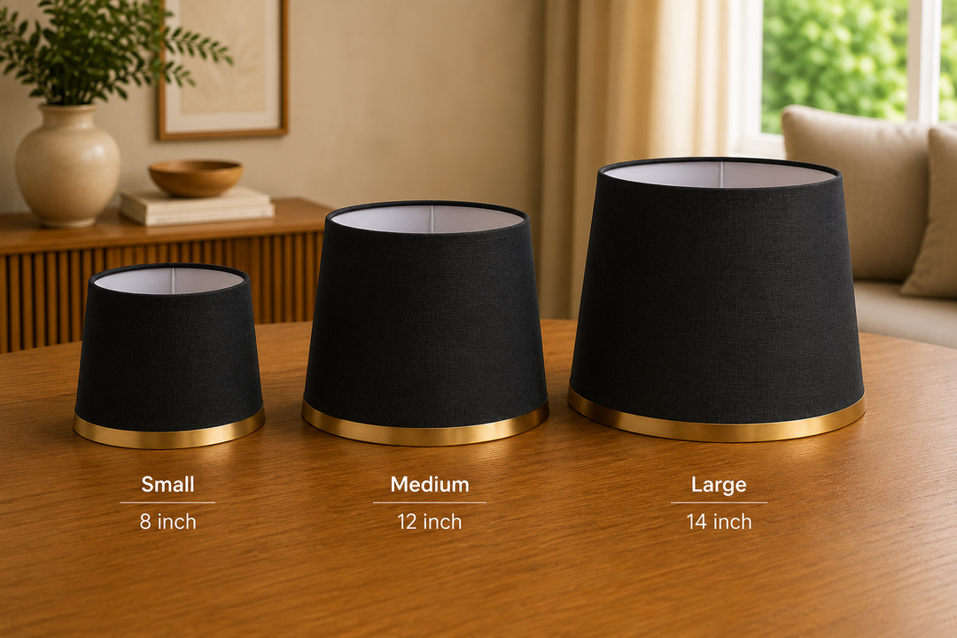Black Fabric Lampshade Pair with Gold Trim