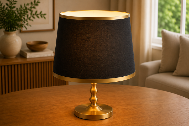 Black Fabric Lampshade Pair with Gold Trim