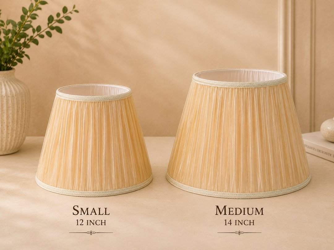 Pleated beige Fabric Lampshade Pair