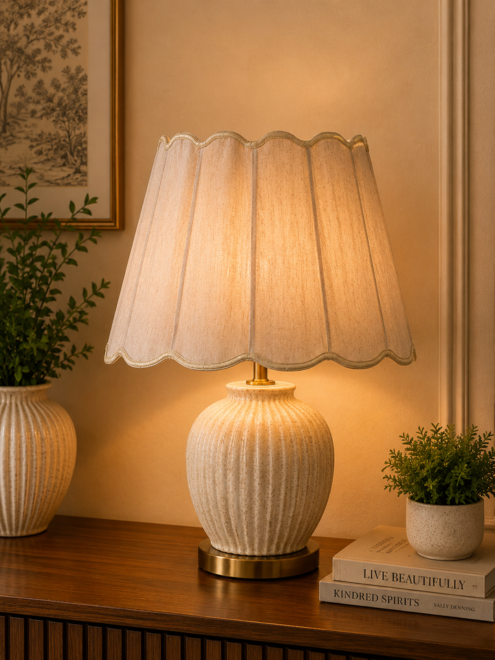 Scalloped Linen Fabric Lampshade Pair