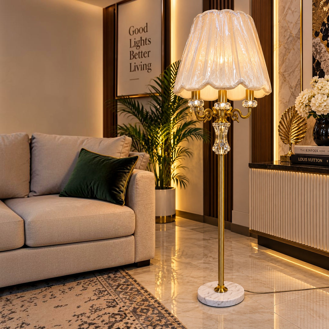 Luxury Gold Crystal Quad (4-Bulbs) Floor Lamp
