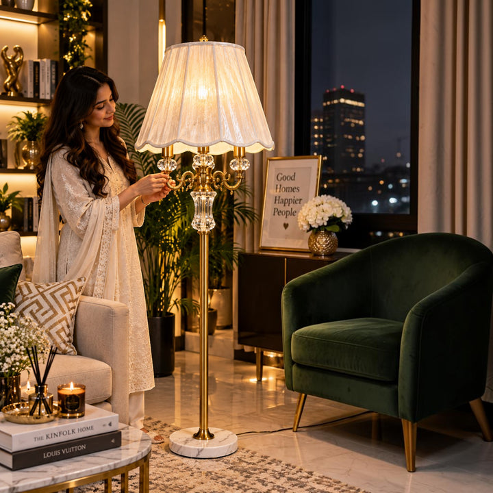 Luxury Gold Crystal Quad (4-Bulbs) Floor Lamp