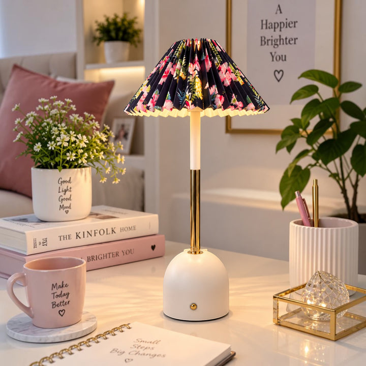 Floral Pleated Rechargeable LED Table Lamp (Pair)